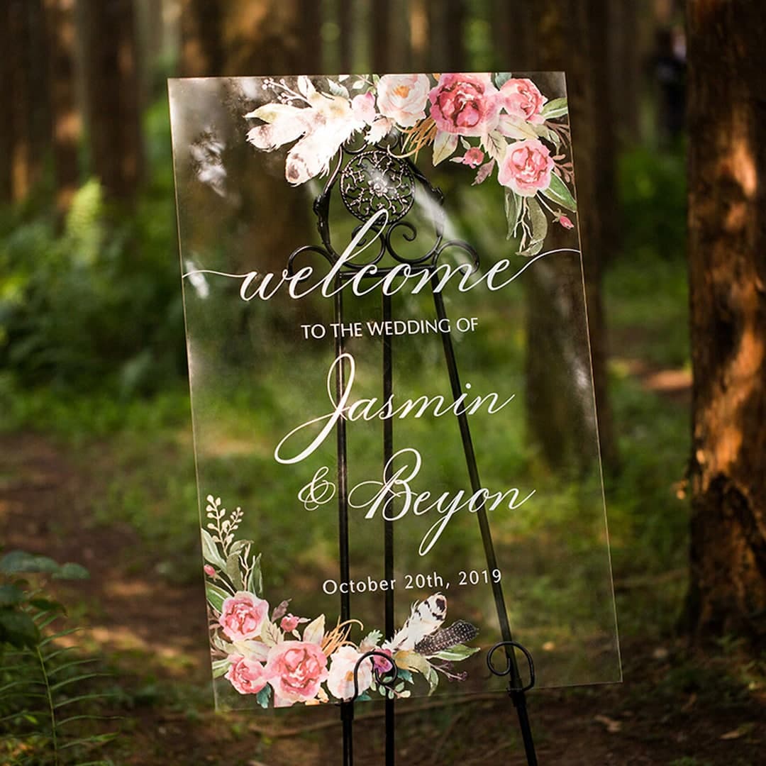 Acrylic Wedding Signs, Welcome Wedding Sign, Welcome Sign, Floral ...