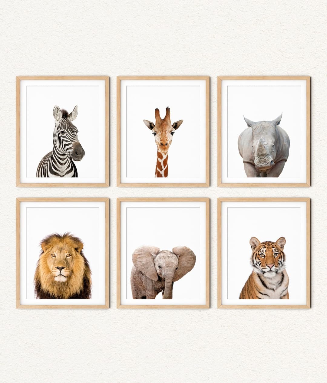 Safari Animal Wall Decor Set of 6, Jungle Animal Nursery Prints, Safari ...