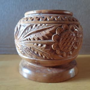 Vintage Carved Wood Pot; Vintage Home Decor; Small Natural Wood ...