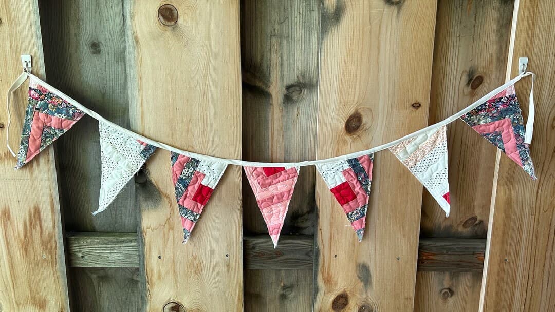 Colorful Fabric Garland - Vintage Quilt Garland - Fabric Pennant Banner ...