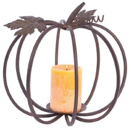 Pack of 2 Fall Harvest Brown Rustic Metal Pumpkin Pillar Candle Holders ...