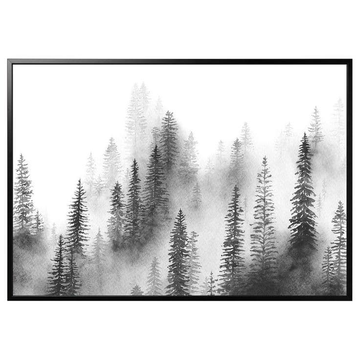 BJÖRKSTA Picture and frame - Pines, black - IKEA | Pine tree painting ...