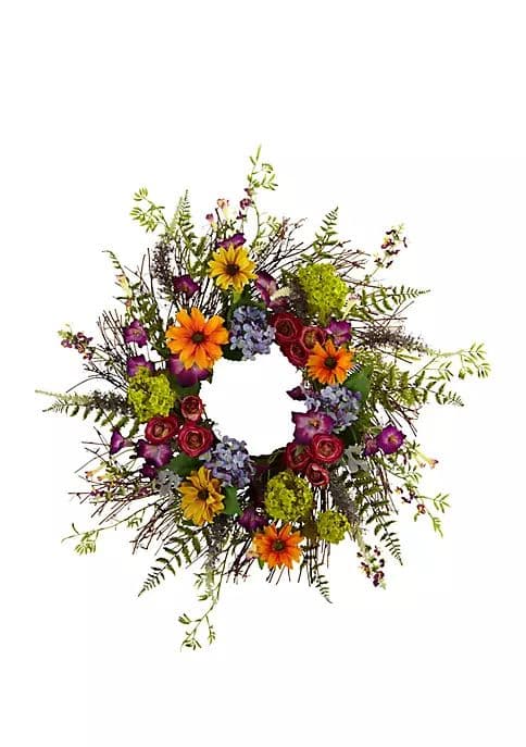 Nearly Natural 24-in. Spring Garden Wreath W/Twig Base | belk | Spring ...