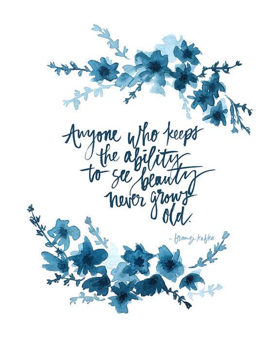 Hand Lettered and Watercolored Indigo Art Print- Franz Kafka Quote ...