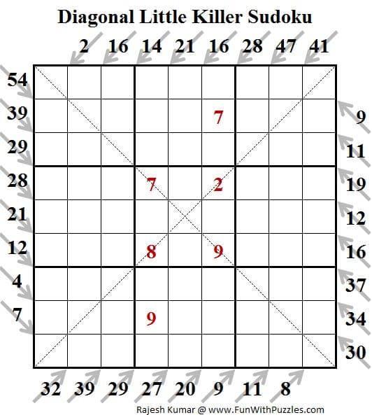 Diagonal Little Killer Sudoku Puzzle (Fun With Sudoku #128) | Sudoku ...