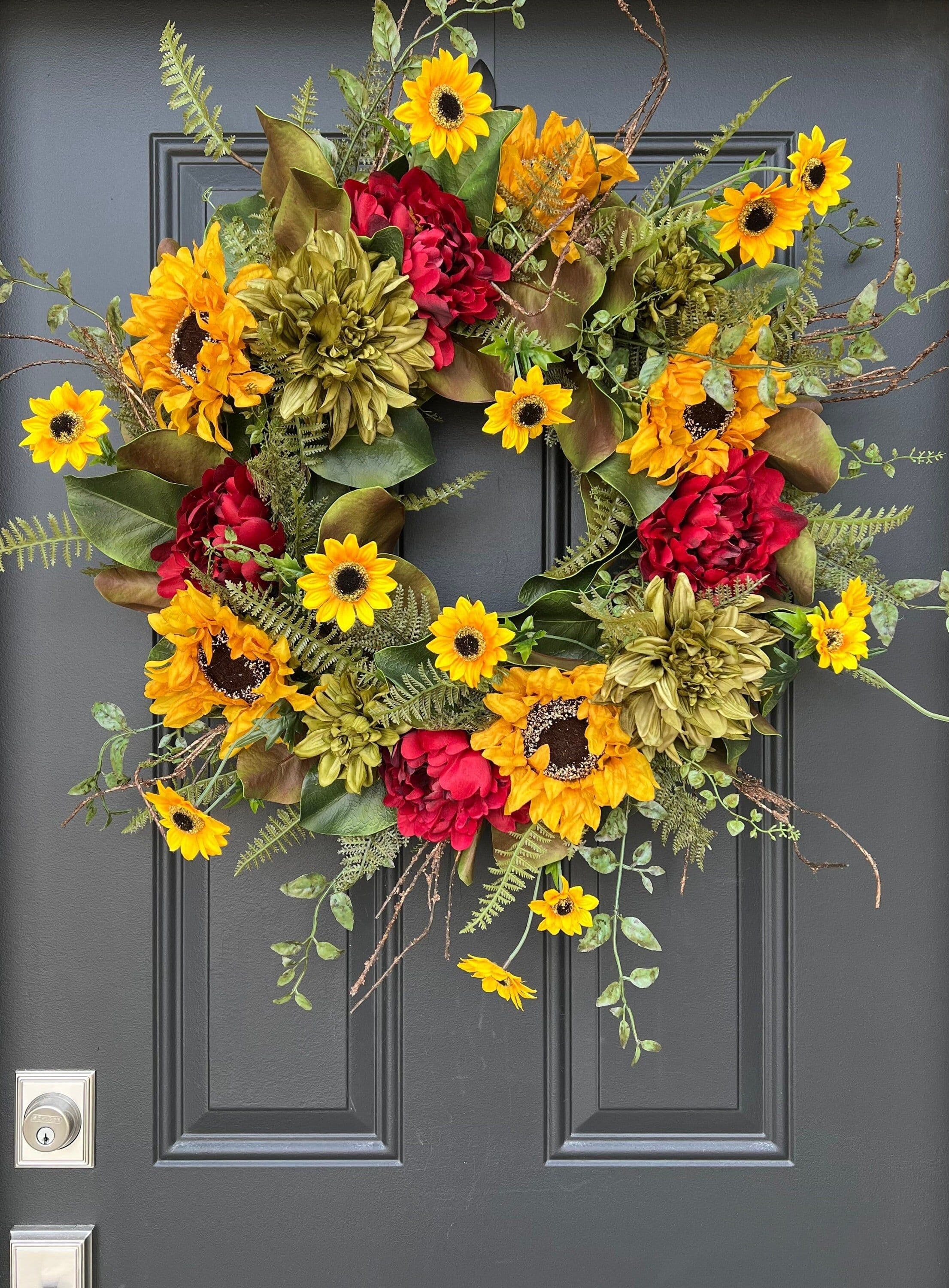 Harvest Sunrise Sunflower Wreath | Sunflower wreaths, Wreaths, Floral ...