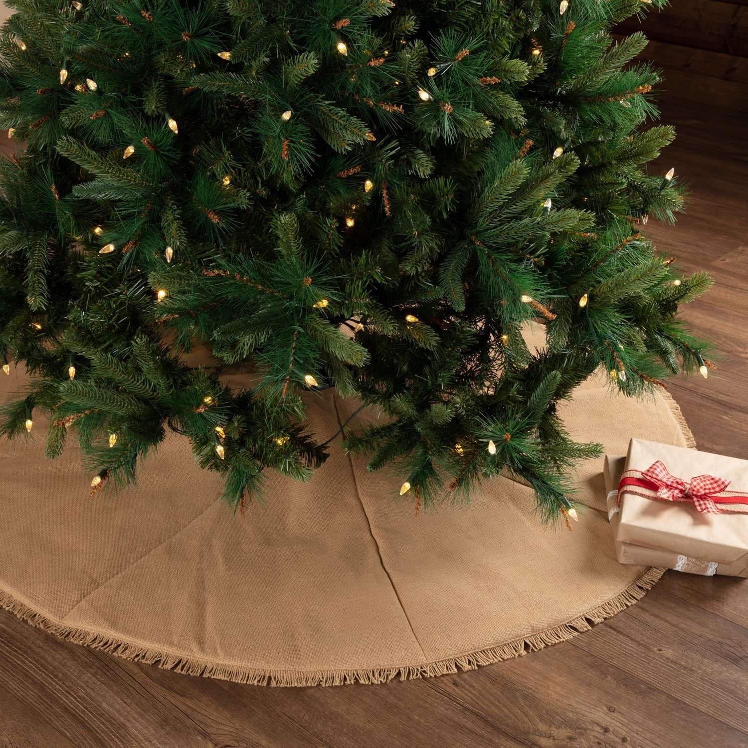 Festive Natural Burlap Christmas Tree Skirt 55 VHC Brands | Burlap ...