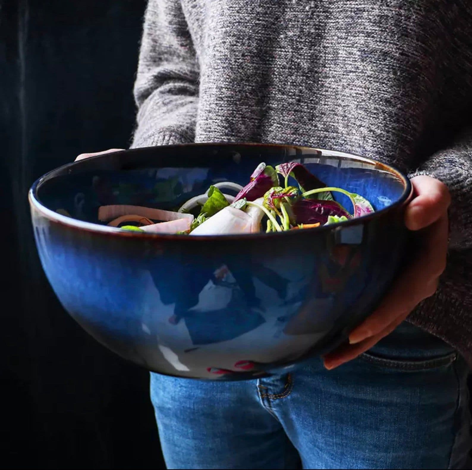 Deep Blue Big Salad Ceramic Bowl Serving Bowl Ceramic Bowl | Etsy ...