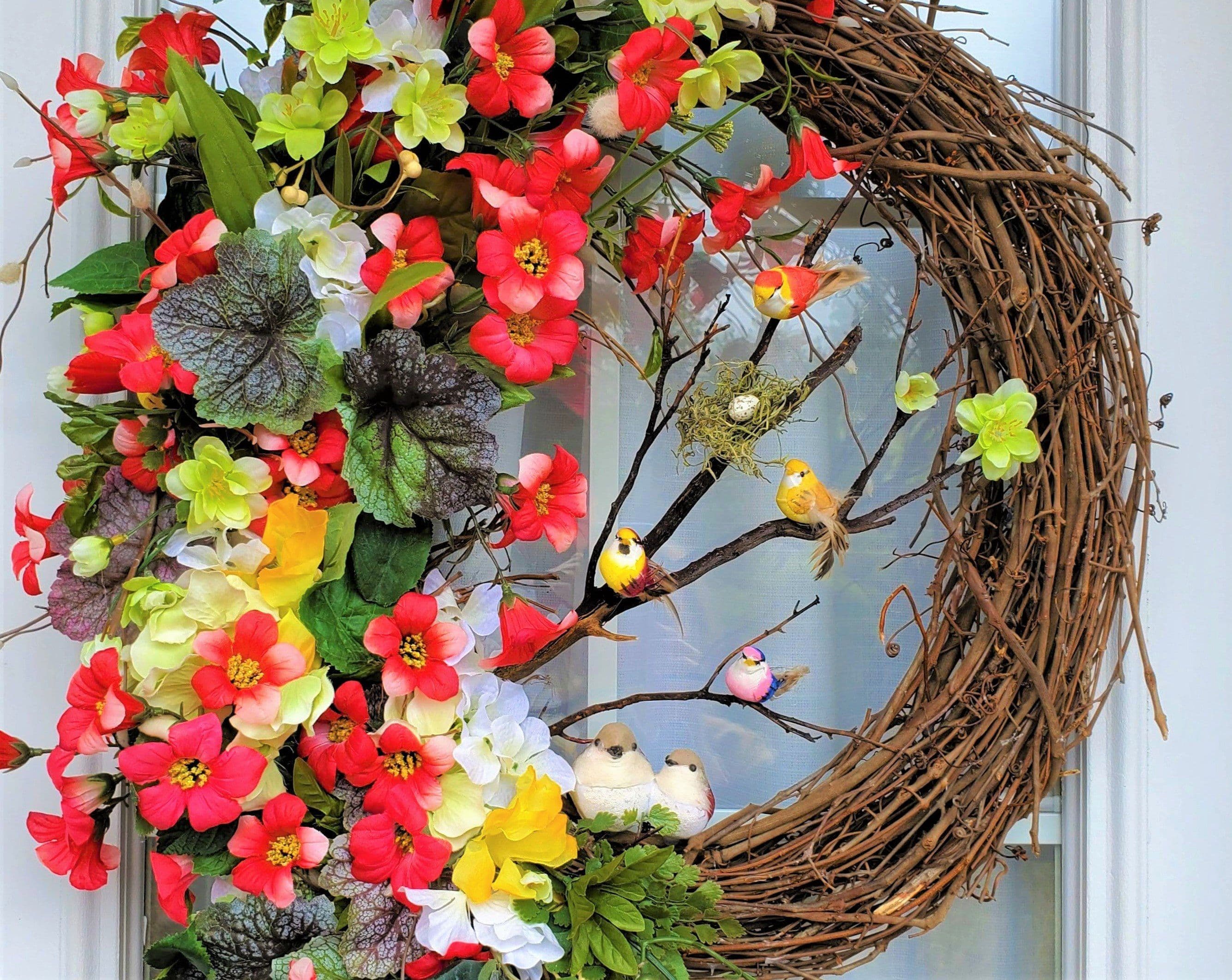 Bird Wreath Spring Wreath 9 Birds, Hidden Birds Real Branches Bird Nest ...