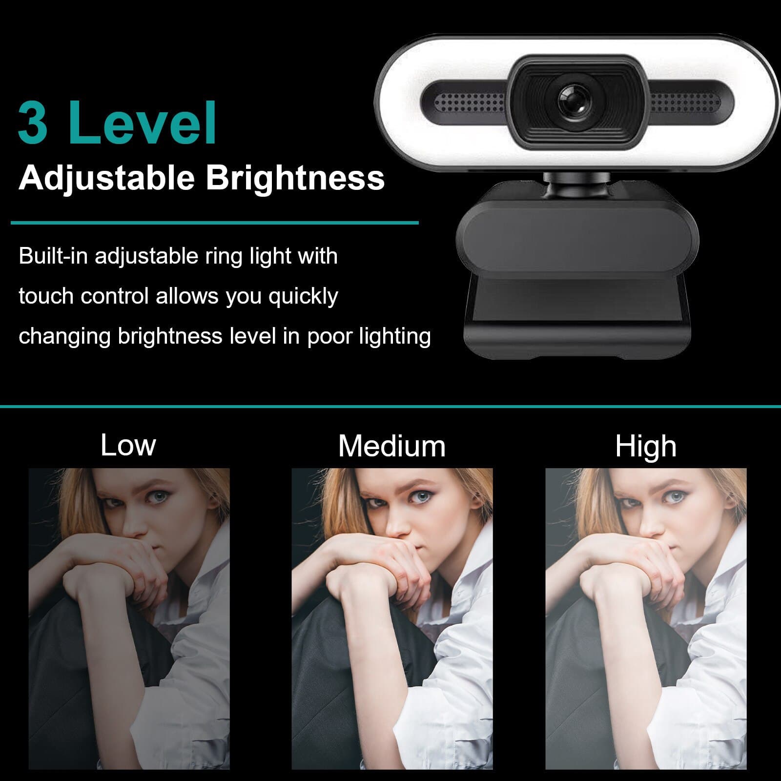 2K Webcam HD With Microphone Ring Light USB 2.0 We... – Grandado