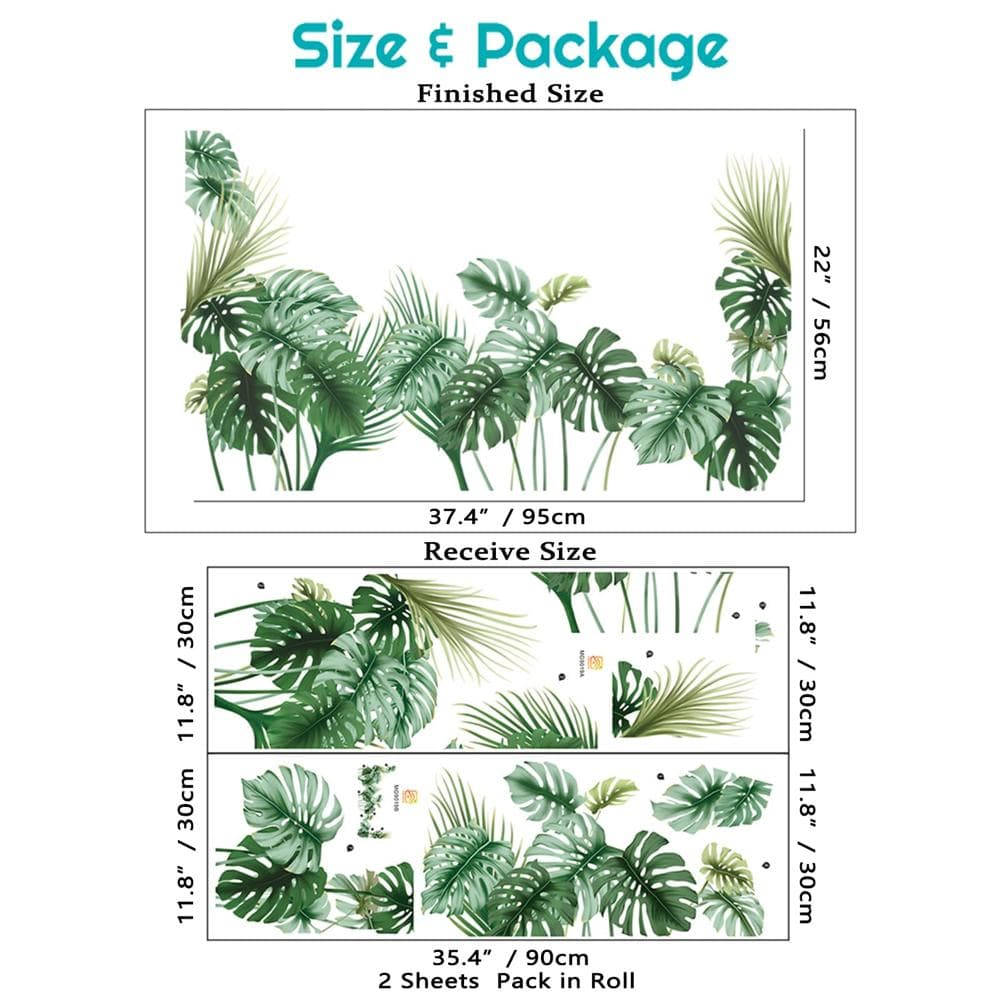 Tropical Wall Decals Palm Leaf Wall Stickers for Living Room, Green ...