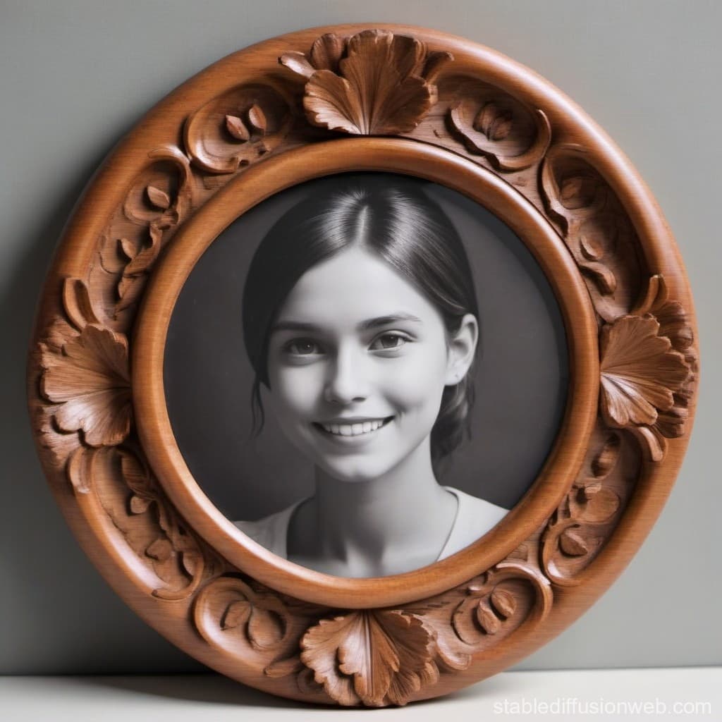 Round Carved Wood Portrait Frame | Stable Diffusion Online