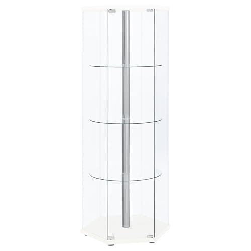 Coaster Home Furnishings - Zahavah - 4-Shelf Glass Curio Cabinet with Hexagonal Shape, Clear Door, Tempered Glass Shelves, and Push-to-Open Door - Living Room - White - 950001