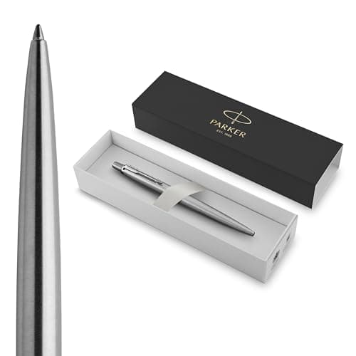 Parker 1953170 Jotter Ballpoint Pen, Stainless Steel with Chrome Trim, Medium Point Blue Ink, Gift Box, ‎1 Count (Pack of 1)