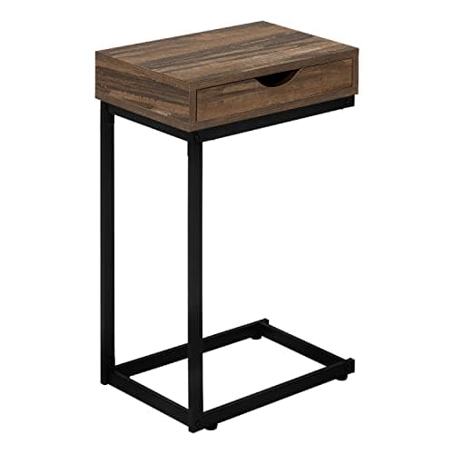 Monarch Specialties I 3404 Accent Table, C-Shaped, End, Side, Snack, Living Room, Bedroom, Metal, Laminate, Grey, Black, Contemporary, Modern