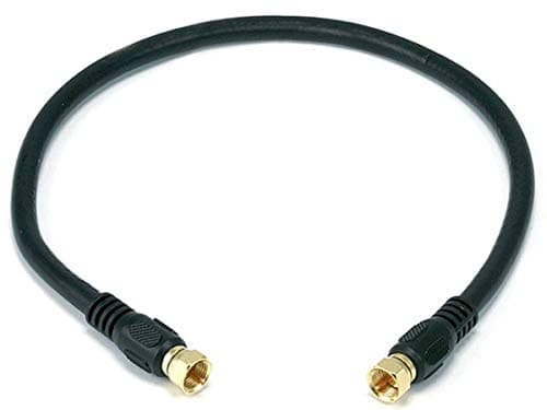 Monoprice 1.5ft RG6 (18AWG) 75Ohm, Quad Shield, CL2 Coaxial Cable with F Type Connector - Black
