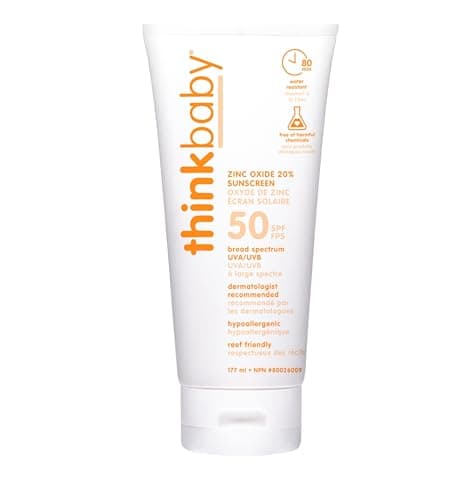 Thinkbaby SPF 50 plus Baby Mineral Sunscreen – Safe, Natural Sunblock for Babies - Water Resistant Sun Cream – Broad Spectrum Sun Protection – Baby Sunscreen Lotion, 6 Oz.