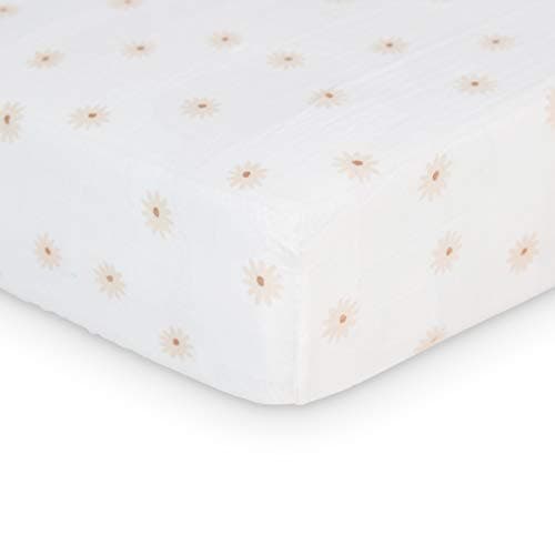 Lulujo Muslin Crib Sheets - Fitted Crib Mattress Sheets for Boys and Girls - 28"x 52", 1 Pack (Yellow Wildflower)