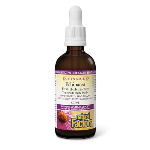 Natural Factors Echinacea Fresh Herb Tincture Alcohol-Free 50 mL Tincture Natural Berry, 1000 mg, Proudly American