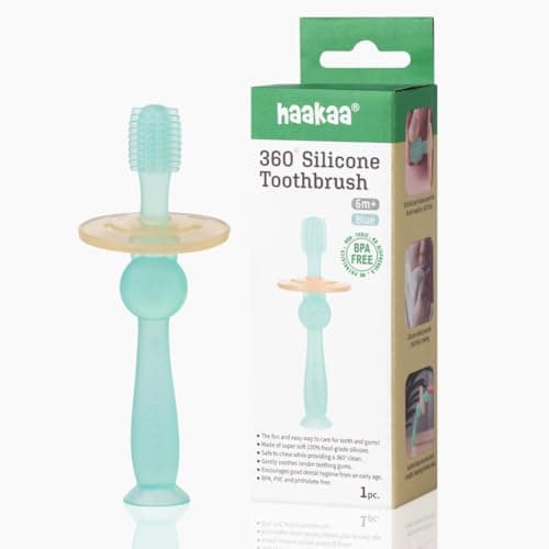 haakaa 360° Silicone Baby Toothbrush Teether with Suction Base Infant Toothbrush Training Massage Teether for Baby,1pc (Blue)