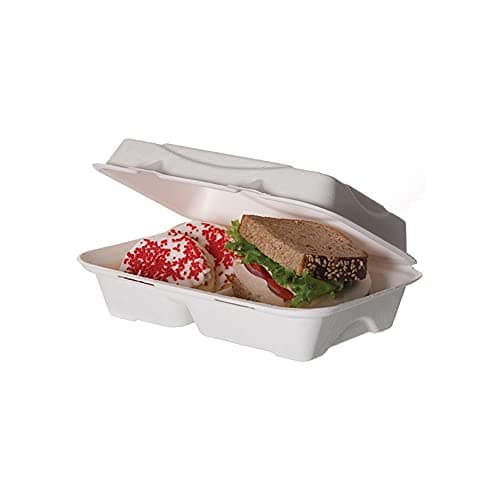 Eco-Products Renewable and Compostable Sugarcane Clamshells, 6 x 6 x 3 ...