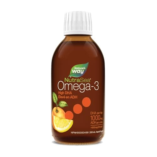 Nature's Way NutraSea Omega-3 High DHA - Fish Oil Omega-3 with 1500 mg EPA + DHA – Support Cardiovascular & Cognitive Health – Non-GMO - Juicy Citrus Flavour, 200 mL Liquid