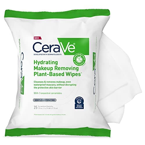 CeraVe Hydrating Makeup Removing Plant-Based 25 Ultra-Gentle Wipes | Cleanses Waterproof Mascara, Hydrates and Removes makeup | With 3 Essential Ceramides | Developped with Dermatologists