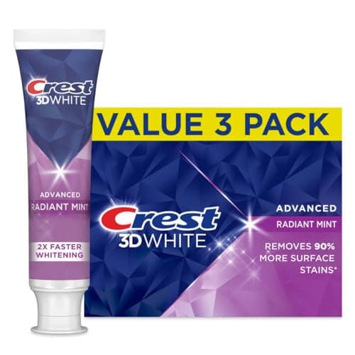 Crest 3D White Advanced Teeth Whitening Toothpaste, Radiant Mint, 4 Count (Pack of 1), 280 mL Total (70 mL each)