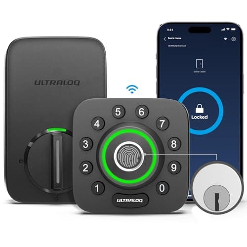 ULTRALOQ U-Bolt Pro WiFi Smart Lock with Door Sensor, 8-in-1 Keyless Entry Built-in WiFi, Fingerprint ID, Smartphone, Auto Unlock, Lock, Deadbolt, ANSI Grade 1 Certified Black (U-Bolt-Pro-WiFi-CA)