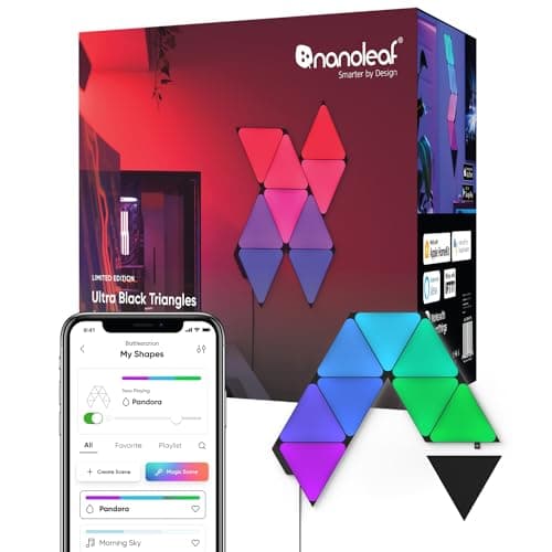 Nanoleaf Shapes WiFi and Thread Smart RGBW 16M+ Color LED Dimmable Gaming and Home Decor Wall Lights Smarter Kits (Triangles Smarter Kit (7 Pack)