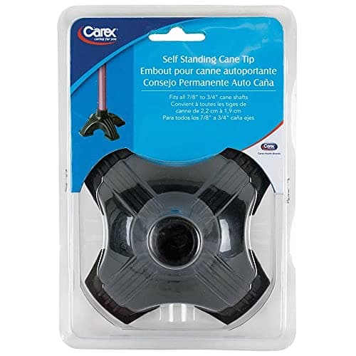Carex Self Standing Sturdy Non-Slip Rubber, Stabilizing Four Pronged Cane Tip, Quad Cane Base Won't Scuff Floors, Adds Stability to Your Walking, Black
