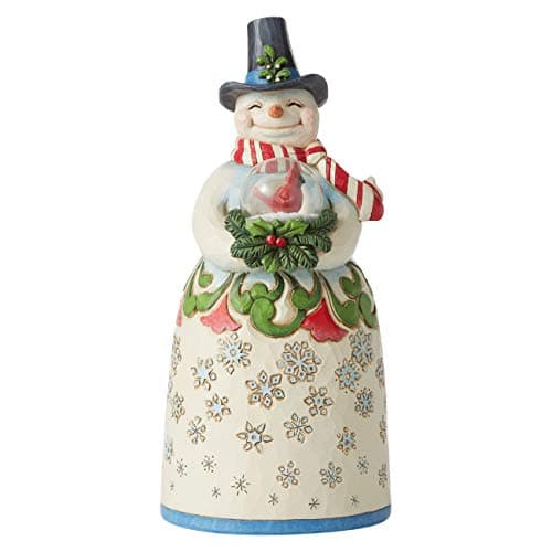 Enesco Jim Shore Heartwood Creek Snowman with Cardinal Waterball Figurine, 8.5 Inch, Multicolor