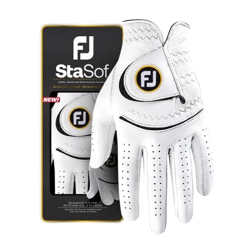 FootJoy Women's StaSof Golf Glove, White, Medium/Large, Worn on Left Hand
