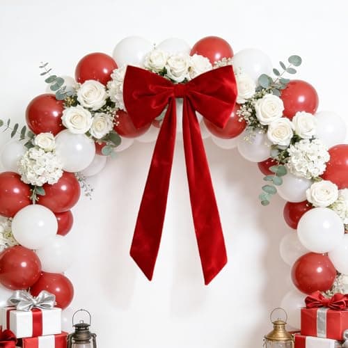Coollooc 13x11.4 Inches Large Christmas Tree Topper Bow Red Velvet ...