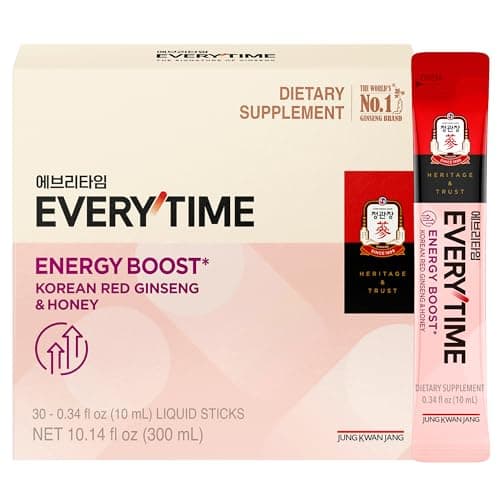 JUNG KWAN JANG Everytime Energy Boost Korean Red Ginseng Extract 1,000mg & Honey - Vegan Ginseng Energy Drink Liquid Stick Supplements - Builds Stamina & Immunity No Caffeine (30 Sticks, 0.34 fl oz)