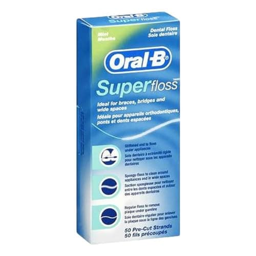 Oral-B Super Floss Mint Dental Floss For Braces Bridges - 50 Strips ...