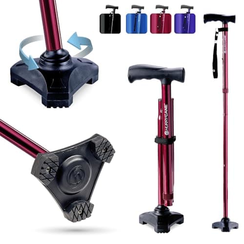 HurryCane HCANE-BK-C2 Freedom Edition Foldable Walking Cane with T Handle, Original Black