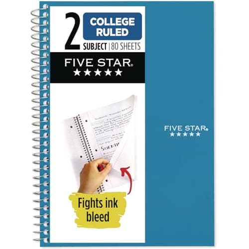 Mead Five Star Wirebound Notebook, 2-Subject, Medium/College Rule, 80 Sheets 19x13.9 cm (7.5x5.5) Assorted Cover Color