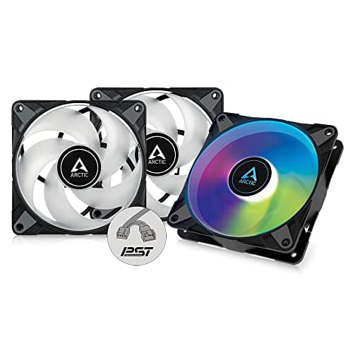 ARCTIC P12 PWM PST A-RGB (3 Pack) - 120 mm PWM case Fan Optimized for Static Pressure, case Fan, semi-Passive: 0-2000 RPM, 5V 3 pin ARGB LED, Single Fan - Black