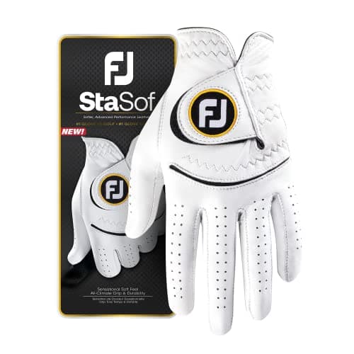 FootJoy Men's StaSof Golf Glove, White, Medium/Large, Worn on Right Hand