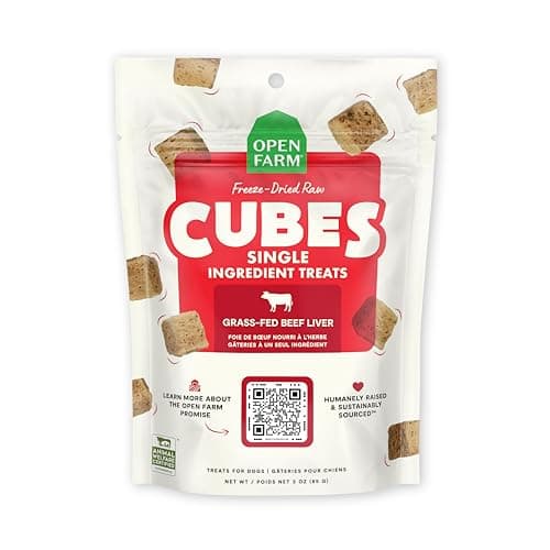 Open Farm Cubes, Freeze-Dried Raw, Single Ingredient Dog Treats, Beef Liver, 3oz Pouch
