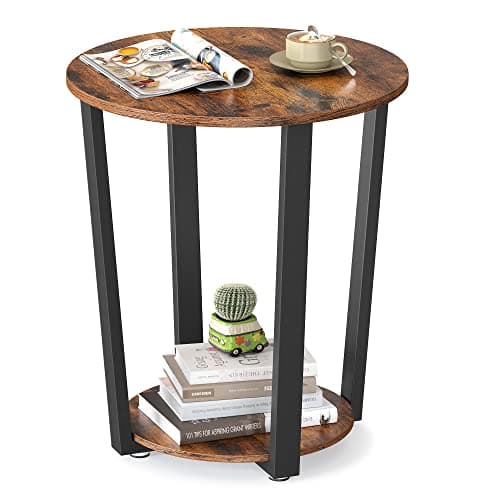 VASAGLE Round Side Table with Lower Shelf, End Table for Small Spaces, Nightstand for Living Room, Bedroom, Rustic Walnut ULET283T41