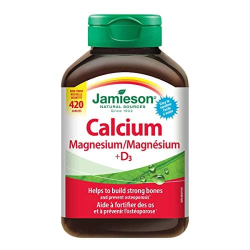 Jamieson Calcium 333 mg with Magnesium 167 mg, High Absorption, Supports Bone Health and Muscle Function, Helps Prevent Osteoporosis and Bone Loss. Easy to Swallow, Non-GMO, Gluten-Free, 200 Caplets, Proudly American