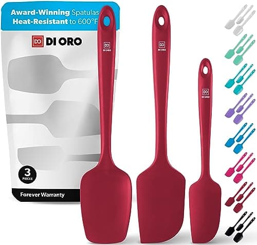 DI ORO 3-Piece Silicone Spatula Set - 600°F Heat Resistant Non Stick Rubber Kitchen Spatulas for Cooking and Baking - Award-Winning Professional Grade Spatula Set - Best Silicone Utensil Set (Black)