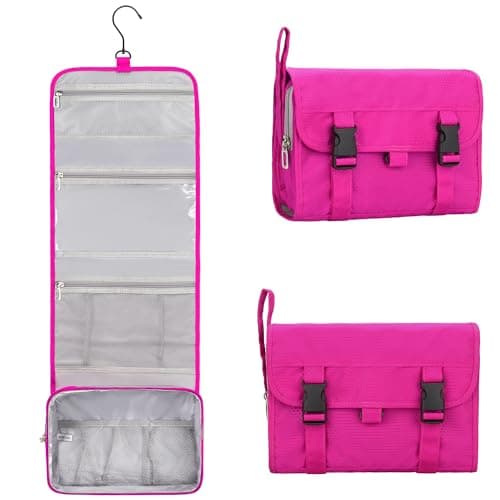 Relavel Hanging Toiletry Bag for Traveling, 01 Hot Pink, Large, Hanging Toilery Bag for Women