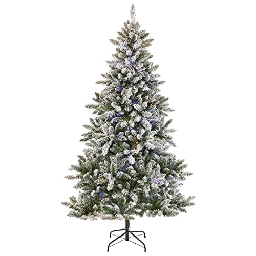 NOMA Glisten Pre-Lit LED Flocked Christmas Tree, Colour-Changing Lights ...