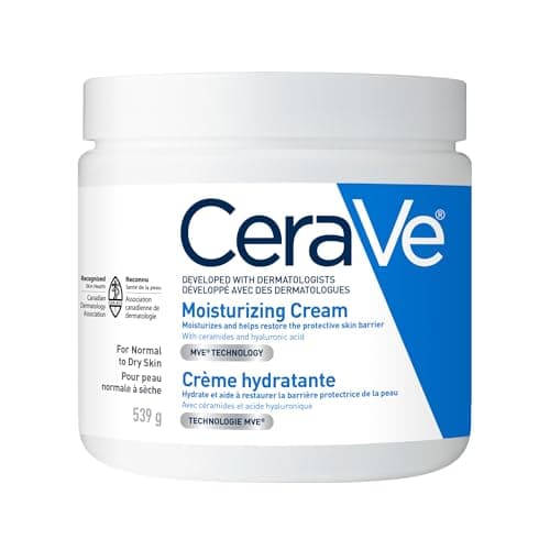 CeraVe Moisturizing Cream, Daily Face, Hands, & Body Cream Moisturizer for Dry Skin With Hyaluronic Acid and Ceramides for Women and Men. Sensitive skin, Oil-free, Non-comedogenic, Fragrance-Free, 539 Grams