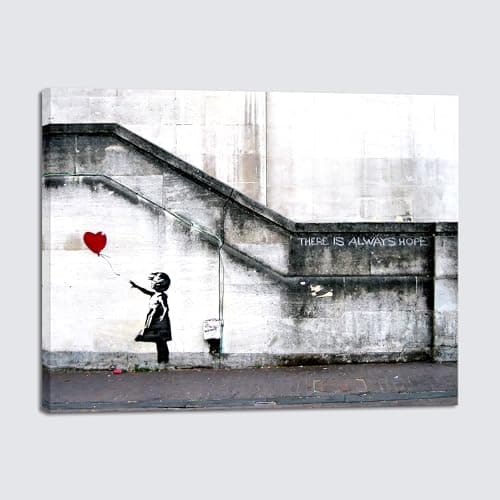 Nawypu Banksy Canvas Wall Art - Girl With Red Balloon Street Graffiti ...