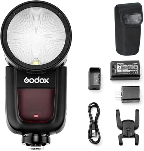 Godox V1-S for Sony Round Head Camera Flash, 2.4G 1/8000 HSS TTL Flash Speedlite, 480 Full Power Shots, 10 Level LED Modeling Lamp Compatible for Studio/Portrait/Wedding Photography