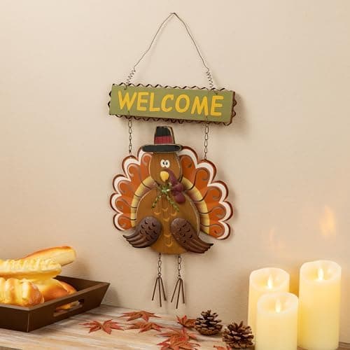 Amazon.com : Glitzhome 17.91" H Iron Wooden Turkey Welcome Sign ...